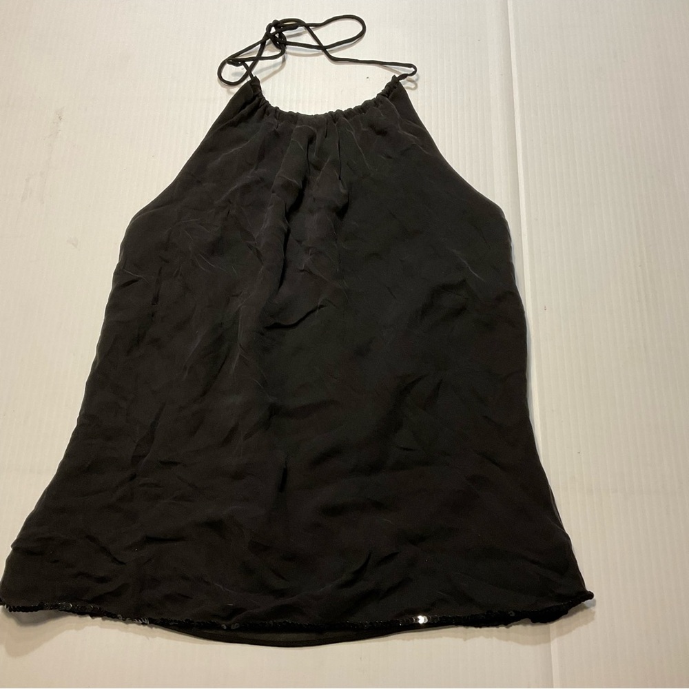 Ann Taylor Y2K Black Silk Halter Top Sequin Detail at Hem Sz 4